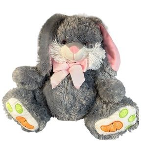 HugFun Gray Bunny Rabbit 16" Stuffed Plush Large Easter Carrot Paws Glitter Eyes